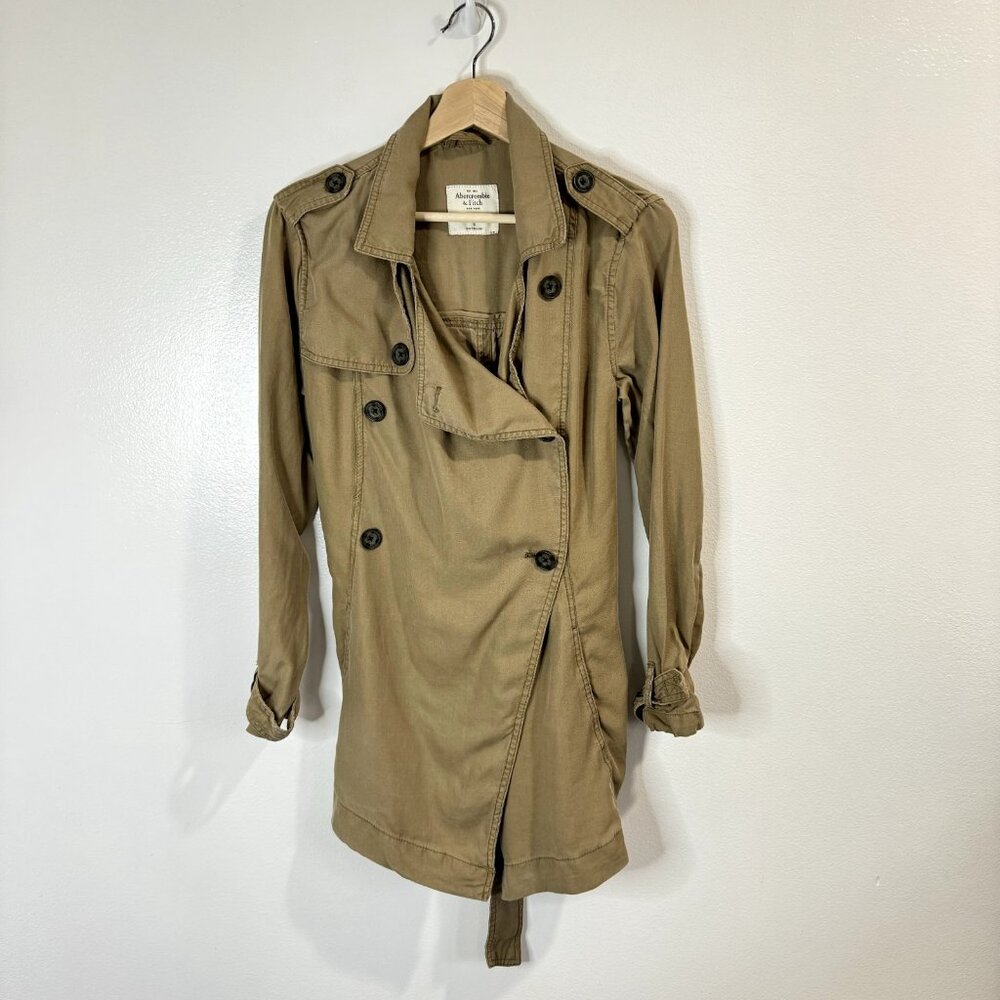 Abercrombie & Fitch Jacket Coat Size Small S Belted Tan Beige Utility Lyocell - Picture 1 of 8